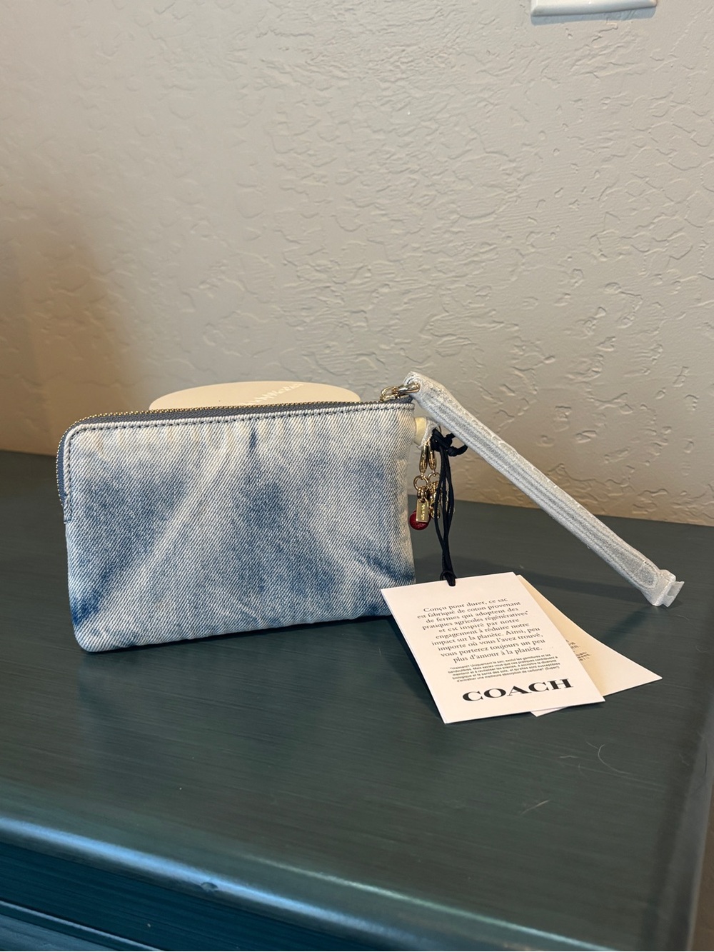 Coach Loved Denim Indigo Blue with Coach Cherry 🍒 & Signature C Gold Charms! NEW - Picture 7 of 10